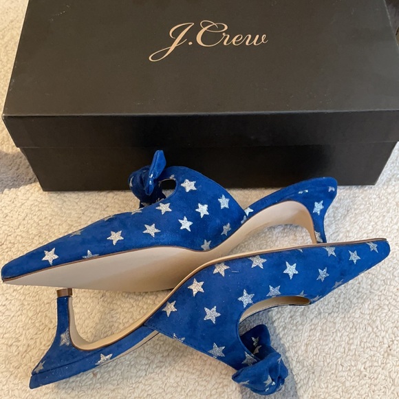 ❌SOLD❌J. Crew Star Suede Slide Heels Blue Silver - Picture 6 of 10